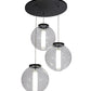 Meyda Lighting Bola 34" 3-Light Black Textured Cilindro Cascading Pendant Light With Crystal & Statuario Idalight Shade Glass