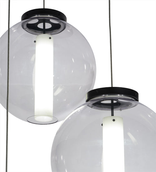 Meyda Lighting Bola 34" 3-Light Black Textured Cilindro Cascading Pendant Light With Crystal & Statuario Idalight Shade Glass