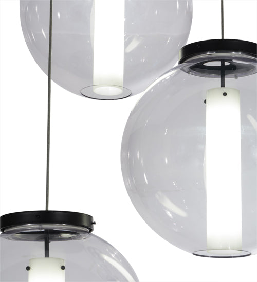 Meyda Lighting Bola 34" 3-Light Black Textured Cilindro Cascading Pendant Light With Crystal & Statuario Idalight Shade Glass