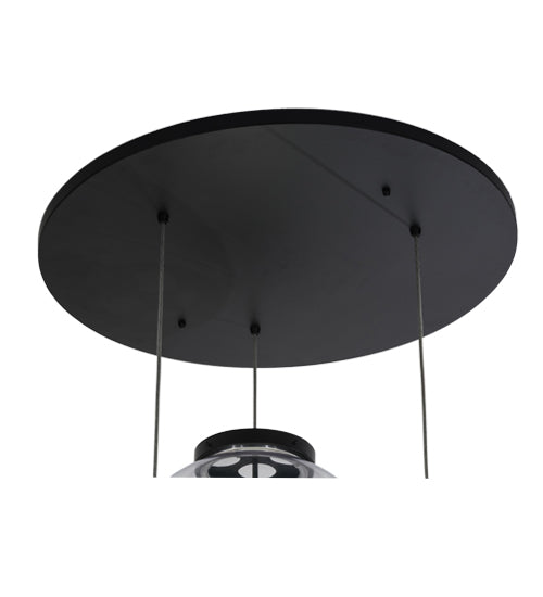 Meyda Lighting Bola 34" 3-Light Black Textured Cilindro Cascading Pendant Light With Crystal & Statuario Idalight Shade Glass