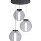 Meyda Lighting Bola 34" 3-Light Black Textured Cilindro Cascading Pendant Light With Crystal & Statuario Idalight Shade Glass