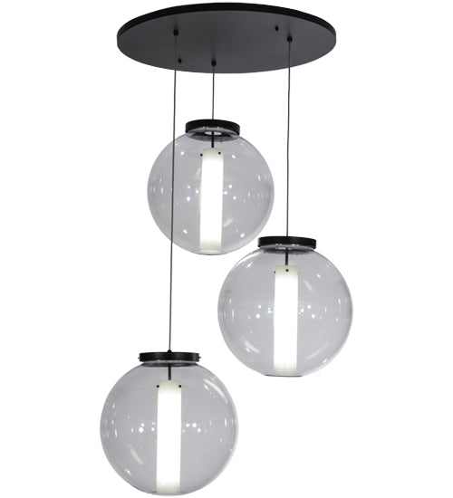 Meyda Lighting Bola 34" 3-Light Black Textured Cilindro Cascading Pendant Light With Crystal & Statuario Idalight Shade Glass
