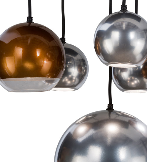 Meyda Lighting Bola 36" 6-Light Solar Black Metalica Cascading Pendant Light With Copper & Silver Shade