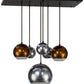 Meyda Lighting Bola 36" 6-Light Solar Black Metalica Cascading Pendant Light With Copper & Silver Shade