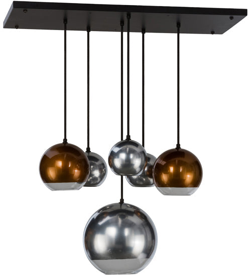 Meyda Lighting Bola 36" 6-Light Solar Black Metalica Cascading Pendant Light With Copper & Silver Shade