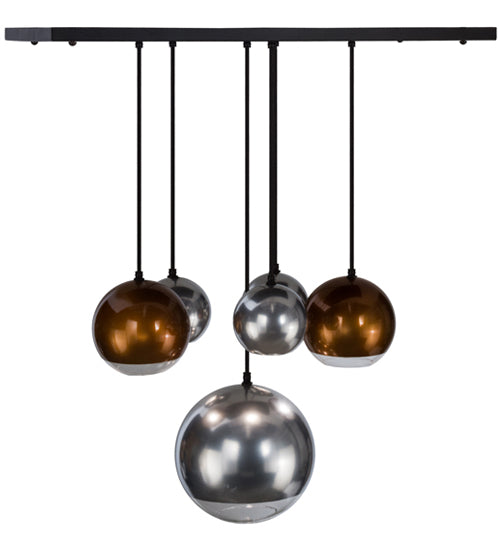 Meyda Lighting Bola 36" 6-Light Solar Black Metalica Cascading Pendant Light With Copper & Silver Shade