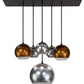 Meyda Lighting Bola 36" 6-Light Solar Black Metalica Cascading Pendant Light With Copper & Silver Shade