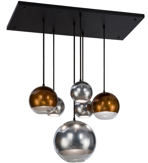 Meyda Lighting Bola 36" 6-Light Solar Black Metalica Cascading Pendant Light With Copper & Silver Shade