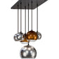 Meyda Lighting Bola 36" 6-Light Solar Black Metalica Cascading Pendant Light With Copper & Silver Shade