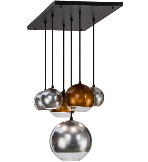 Meyda Lighting Bola 36" 6-Light Solar Black Metalica Cascading Pendant Light With Copper & Silver Shade