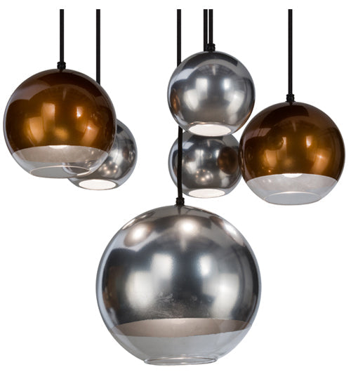 Meyda Lighting Bola 36" 6-Light Solar Black Metalica Cascading Pendant Light With Copper & Silver Shade