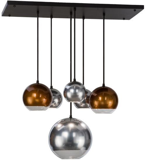 Meyda Lighting Bola 36" 6-Light Solar Black Metalica Cascading Pendant Light With Copper & Silver Shade