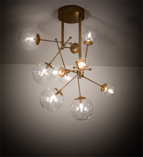 Meyda Lighting Bola 40" 10-Light Champagne Metallic Matrix Chandelier With Clear Globes Shade Glass