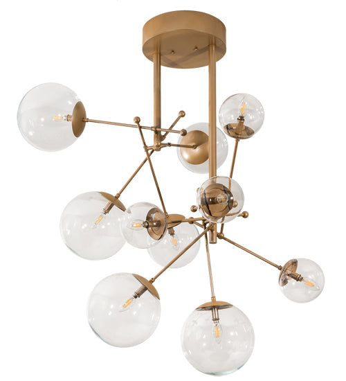 Meyda Lighting Bola 40" 10-Light Champagne Metallic Matrix Chandelier With Clear Globes Shade Glass