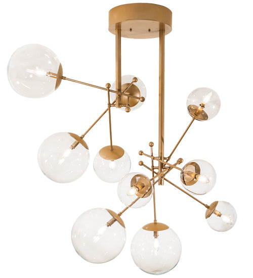 Meyda Lighting Bola 40" 10-Light Champagne Metallic Matrix Chandelier With Clear Globes Shade Glass