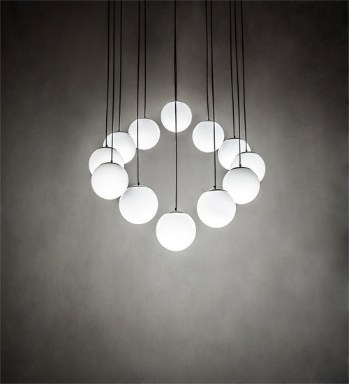 Meyda Lighting Bola 40" 12-Light Bronze Cascading Pendant Light With White Shade Glass