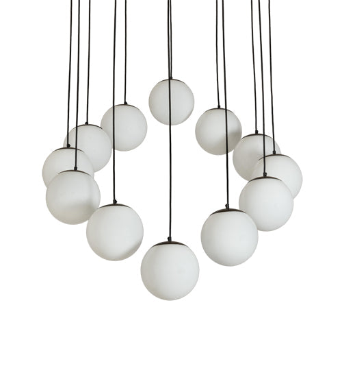 Meyda Lighting Bola 40" 12-Light Bronze Cascading Pendant Light With White Shade Glass
