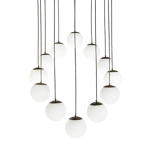 Meyda Lighting Bola 40" 12-Light Bronze Cascading Pendant Light With White Shade Glass