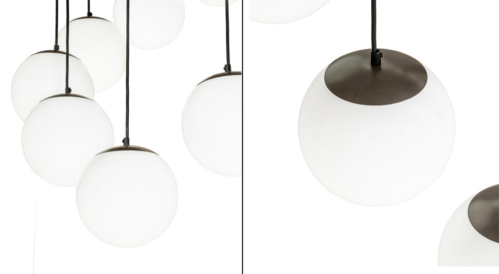 Meyda Lighting Bola 40" 12-Light Bronze Cascading Pendant Light With White Shade Glass