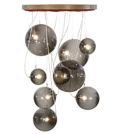 Meyda Lighting Bola 40" 9-Light Brown Metallic Plush Cascading Pendant Light With Smoke Idalight Shade Glass