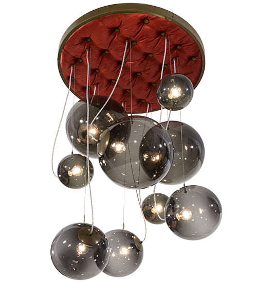 Meyda Lighting Bola 40" 9-Light Brown Metallic Plush Cascading Pendant Light With Smoke Idalight Shade Glass