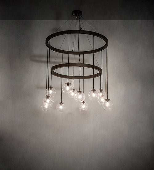 Meyda Lighting Bola 42" 12-Light 2-Tier Tyler Bronze Chandelier With Clear Seeded Shade Glass