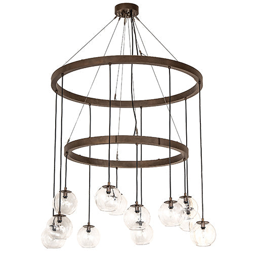 Meyda Lighting Bola 42" 12-Light 2-Tier Tyler Bronze Chandelier With Clear Seeded Shade Glass