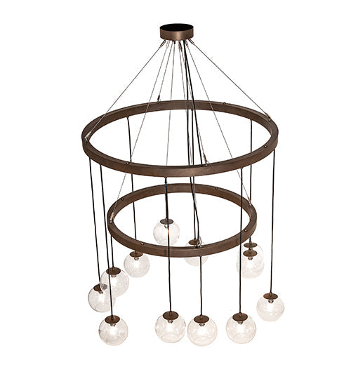 Meyda Lighting Bola 42" 12-Light 2-Tier Tyler Bronze Chandelier With Clear Seeded Shade Glass