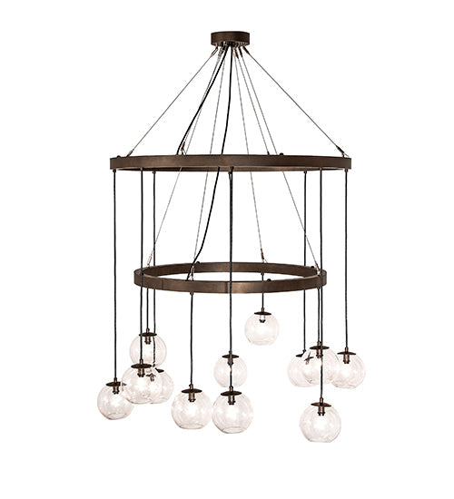 Meyda Lighting Bola 42" 12-Light 2-Tier Tyler Bronze Chandelier With Clear Seeded Shade Glass