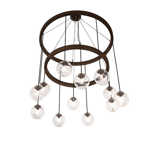Meyda Lighting Bola 42" 12-Light 2-Tier Tyler Bronze Chandelier With Clear Seeded Shade Glass