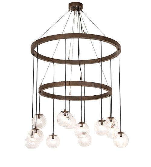 Meyda Lighting Bola 42" 12-Light 2-Tier Tyler Bronze Chandelier With Clear Seeded Shade Glass