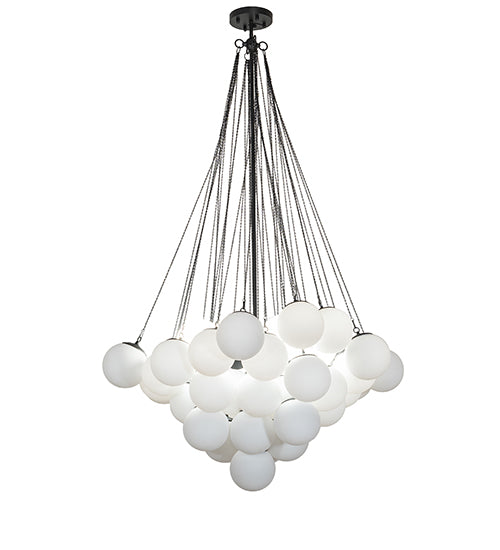 Meyda Lighting Bola 44" 8-Light Solar Black Cascading Pendant Light With White Statuario Idalight Shade