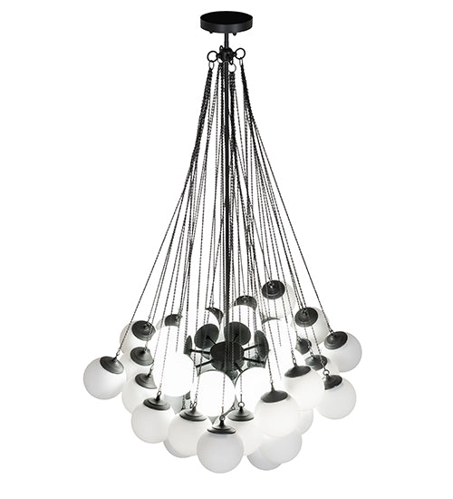 Meyda Lighting Bola 44" 8-Light Solar Black Cascading Pendant Light With White Statuario Idalight Shade