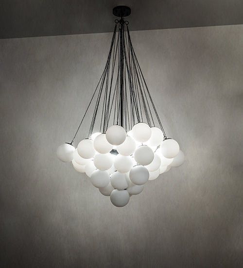 Meyda Lighting Bola 44" 8-Light Solar Black Cascading Pendant Light With White Statuario Idalight Shade