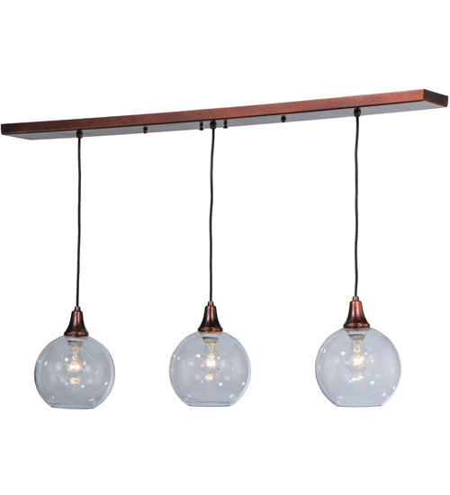Meyda Lighting Bola 48" 3-Light New Copper Vein Island Pendant Light With Clear Shade Glass