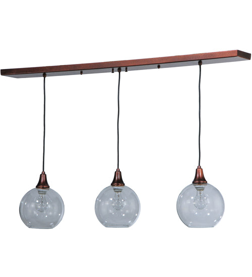 Meyda Lighting Bola 48" 3-Light New Copper Vein Island Pendant Light With Clear Shade Glass