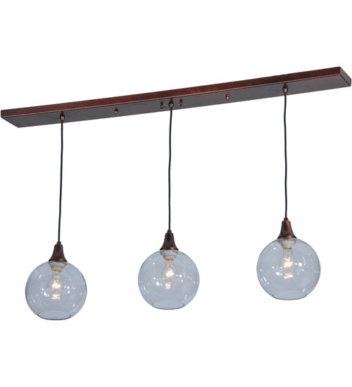 Meyda Lighting Bola 48" 3-Light New Copper Vein Island Pendant Light With Clear Shade Glass