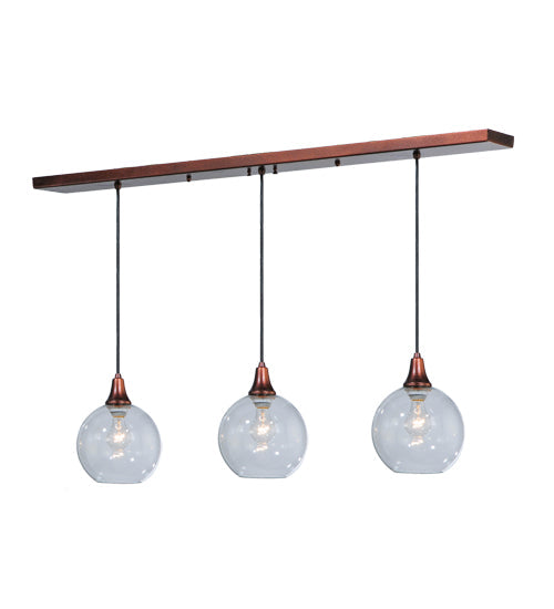 Meyda Lighting Bola 48" 3-Light New Copper Vein Island Pendant Light With Clear Shade Glass
