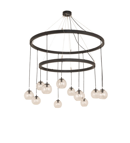 Meyda Lighting Bola 54" 12-Light 2-Tier Solar Black Chandelier With Clear Seeded Shade Glass