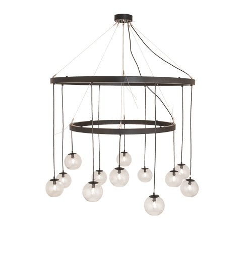 Meyda Lighting Bola 54" 12-Light 2-Tier Solar Black Chandelier With Clear Seeded Shade Glass
