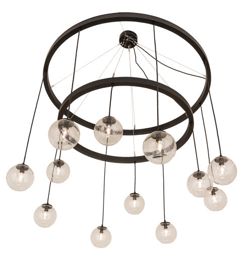 Meyda Lighting Bola 54" 12-Light 2-Tier Solar Black Chandelier With Clear Seeded Shade Glass