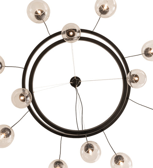 Meyda Lighting Bola 54" 12-Light 2-Tier Solar Black Chandelier With Clear Seeded Shade Glass