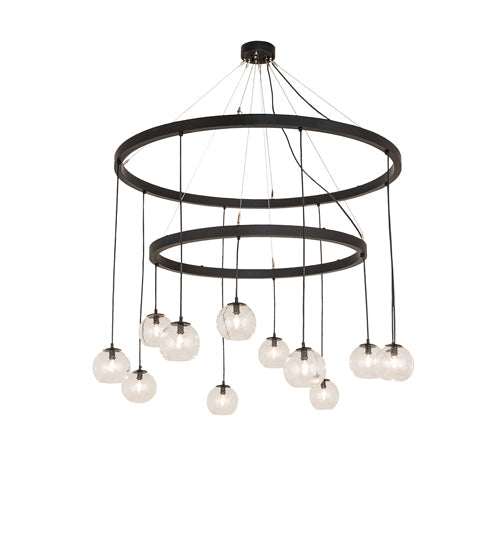 Meyda Lighting Bola 54" 12-Light 2-Tier Solar Black Chandelier With Clear Seeded Shade Glass