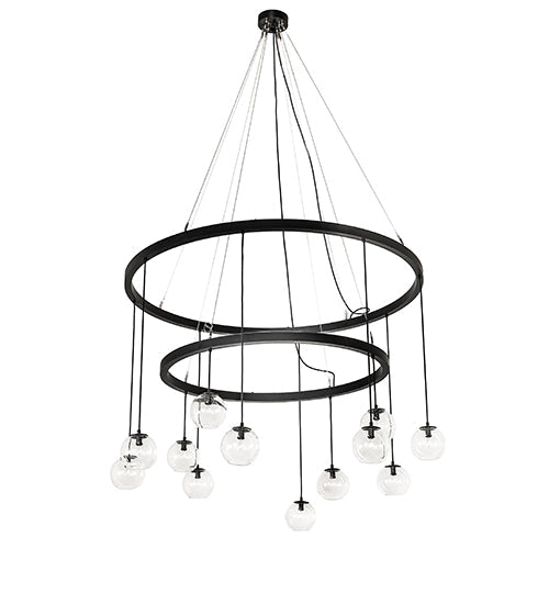 Meyda Lighting Bola 59" 12-Light 2-Tier Solar Black Cascading Chandelier With Clear Seeded Shade Glass