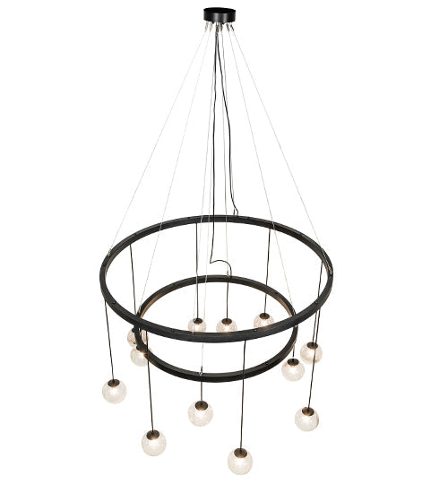 Meyda Lighting Bola 59" 12-Light 2-Tier Solar Black Cascading Chandelier With Clear Seeded Shade Glass