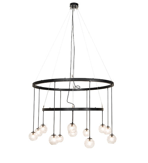 Meyda Lighting Bola 59" 12-Light 2-Tier Solar Black Cascading Chandelier With Clear Seeded Shade Glass