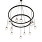 Meyda Lighting Bola 59" 12-Light 2-Tier Solar Black Cascading Chandelier With Clear Seeded Shade Glass