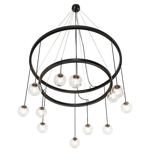 Meyda Lighting Bola 59" 12-Light 2-Tier Solar Black Cascading Chandelier With Clear Seeded Shade Glass