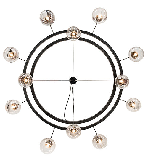 Meyda Lighting Bola 59" 12-Light 2-Tier Solar Black Cascading Chandelier With Clear Seeded Shade Glass