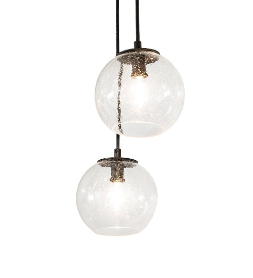 Meyda Lighting Bola 59" 12-Light 2-Tier Solar Black Cascading Chandelier With Clear Seeded Shade Glass